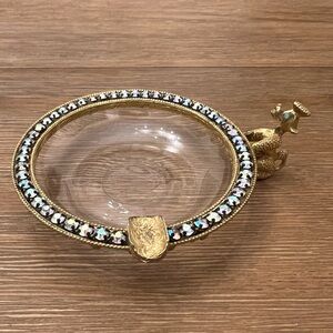 VINTAGE MID CENTURY FRENCH GLASS RHINESTONE POODLE ASHTRAY TRINKET DISH